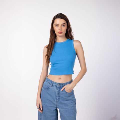Women's Ribbed Crop Top - Blue