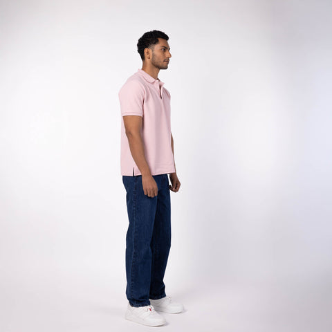 Men's Cotton Honeycomb Polo T-Shirt - Powder Pink