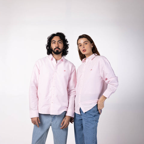 Cotton Oxford Stripe Shirt - Pink