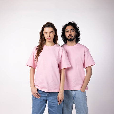 Unisex Oversized Round Neck T-Shirt - Powder Pink