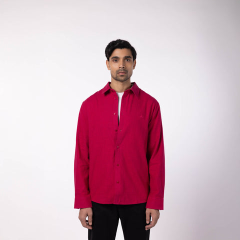 Men's Regular Collar Cotton Melange Shirt - Maroon