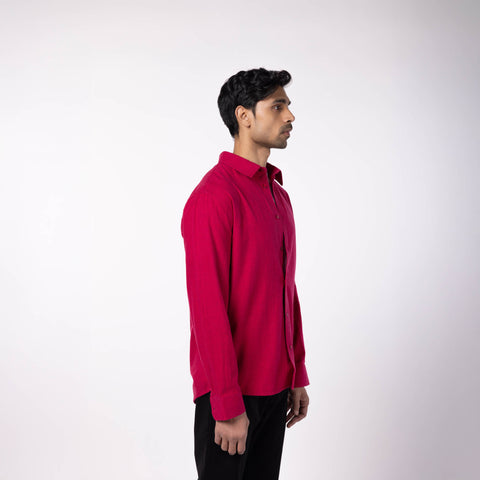 Men's Regular Collar Cotton Melange Shirt - Maroon
