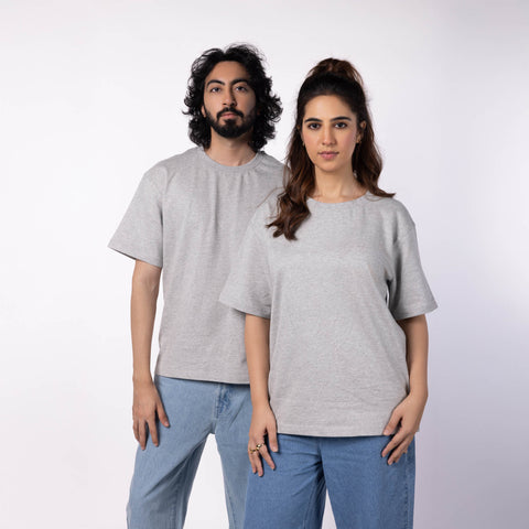 Unisex Oversized Round Neck T-Shirt - Grey Melange