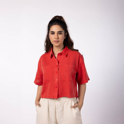 Women's Oversized Crop Shirt - Red