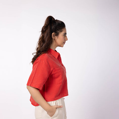 Women's Oversized Crop Shirt - Red