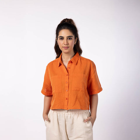 Women's Oversized Crop Shirt - Pumpkin