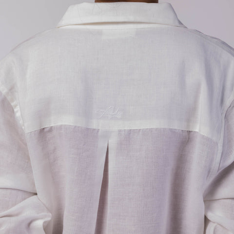 Women's Linen Classic Collar Shirt - White