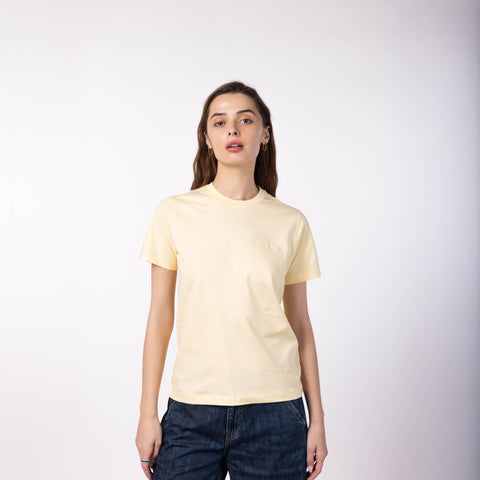 Women's Round Neck Gold Finish T-Shirt - Butter Yellow