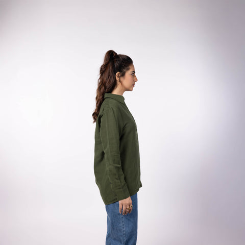 Women's Linen Classic Collar Shirt - Olive