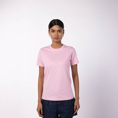 Women's Round Neck Gold Finish T-Shirt - Powder Pink