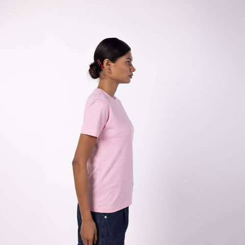 Women's Round Neck Gold Finish T-Shirt - Powder Pink