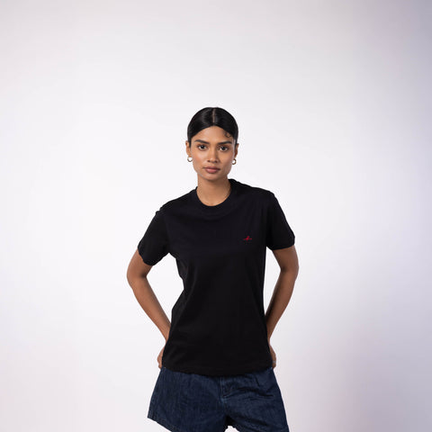 Women's Round Neck Gold Finish T-Shirt - Black