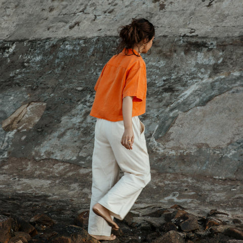 Women's Oversized Crop Shirt - Pumpkin