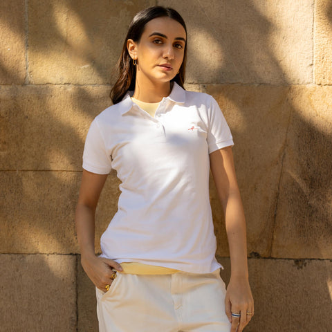 Women's Pique Polo - White