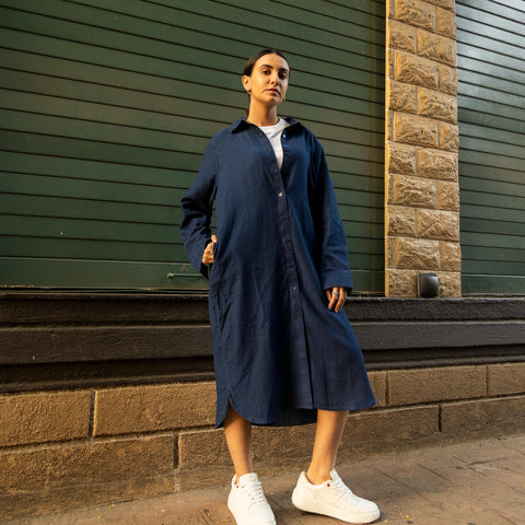 Women's Cotton Indigo Denim Dress Shirt