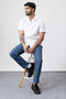 Unisex Half Sleeves Notch Collar Shirt- White