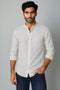 Men's Linen Mandarin Collar Shirt - Dawn Blue