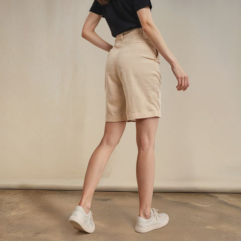 Women's Linen Baggy Shorts - Beige