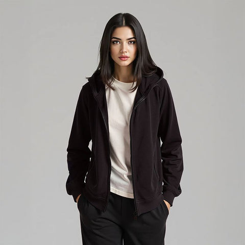 Women's French Terry Embossed Hoodie - Black