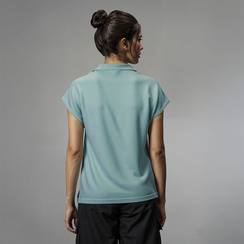 Women's Flat Knit Sleeveless Polo T-Shirt - Granite Green