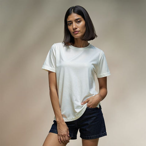 Women's Cotton Jersey Roundneck T-Shirt - Off White