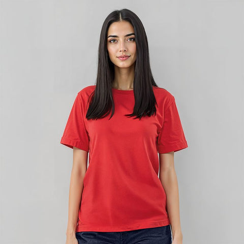 Women's Cotton Jersey Roundneck T-Shirt - Red