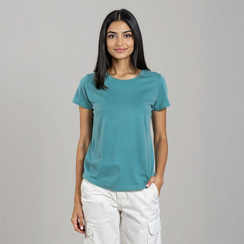 Women's Cotton Jersey Roundneck T-Shirt - Teal