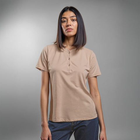Women's Slub Jersey Henley T-Shirt - Beige