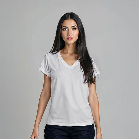 Women's Cotton Jersey V-Neck T-Shirt - White