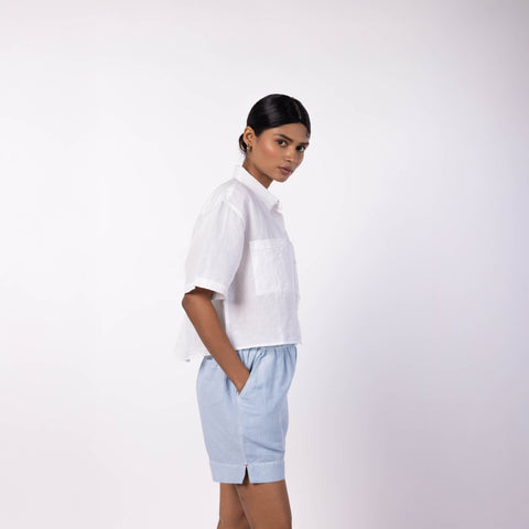 Women's Oversized Crop Shirt - White