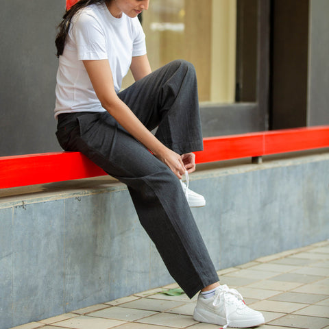 Women's Cotton Melange Tailored Pants - Charcoal