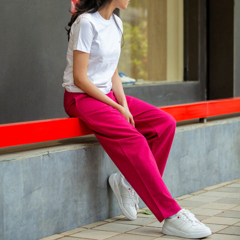 Women's Cotton Melange Tailored Pants - Maroon