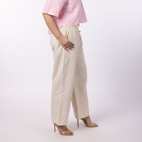 Women's Blended Drawstring Pants - Beige