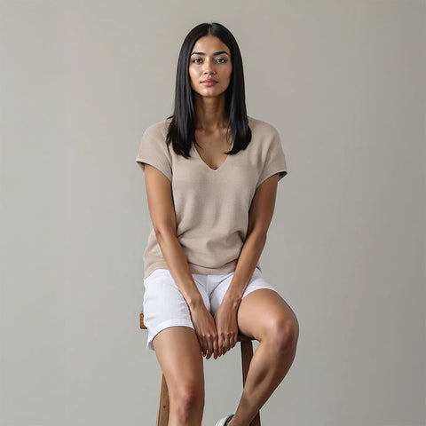 Women's Flatknit Kaftan Top - Beige