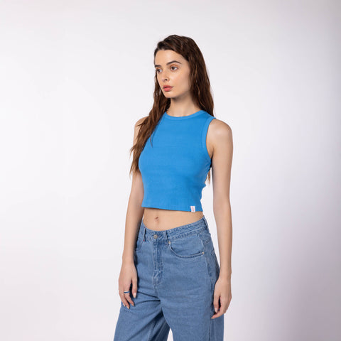 Women's Ribbed Crop Top - Blue