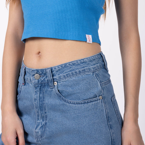 Women's Ribbed Crop Top - Blue