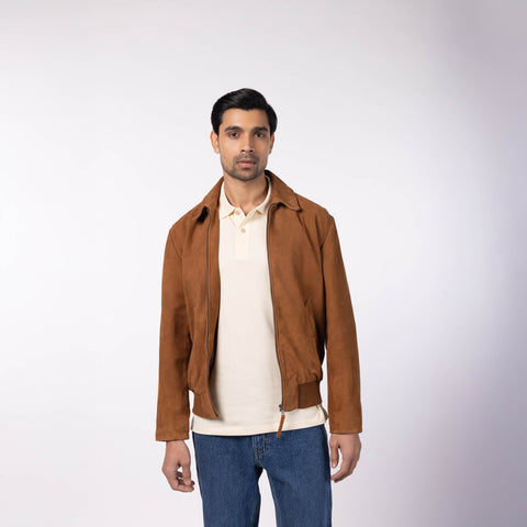 Suede Leather Jacket - Camel Brown