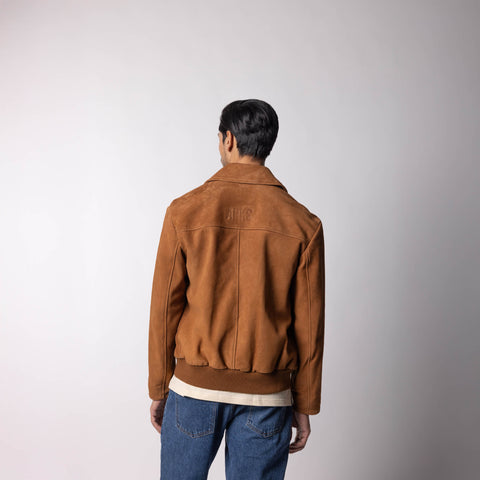 Suede Leather Jacket - Camel Brown