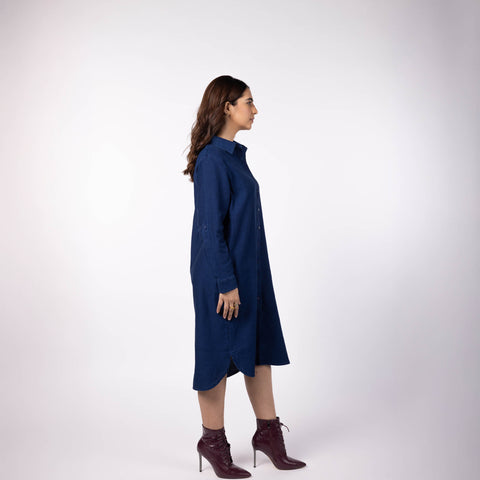Women's Cotton Indigo Denim Dress Shirt
