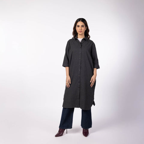 Women's Cotton Melange Dress Shirt - Charcoal