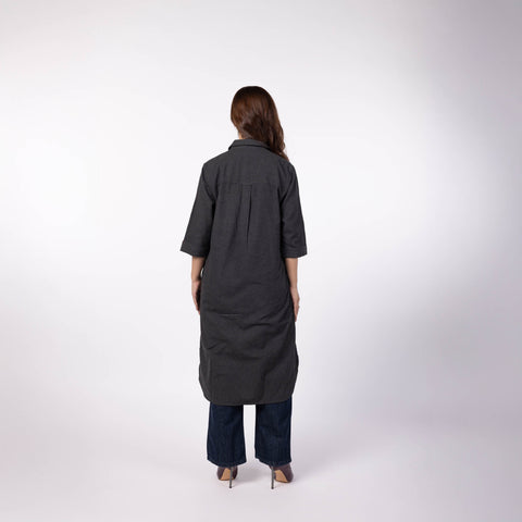 Women's Cotton Melange Dress Shirt - Charcoal