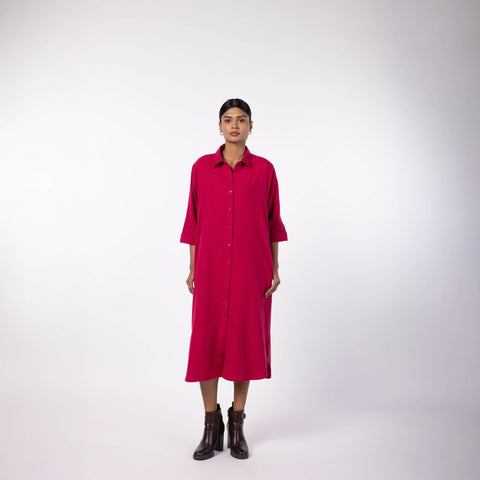 Women's Cotton Melange Dress Shirt - Maroon