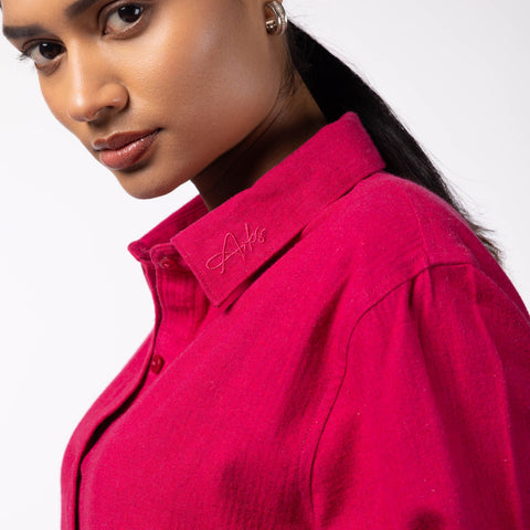 Women's Cotton Melange Dress Shirt - Maroon