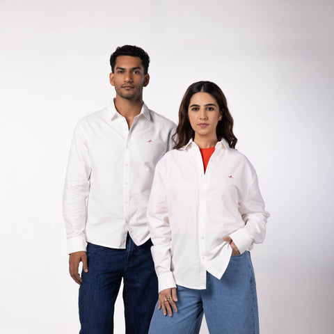Cotton Oxford Stripe Shirt - White