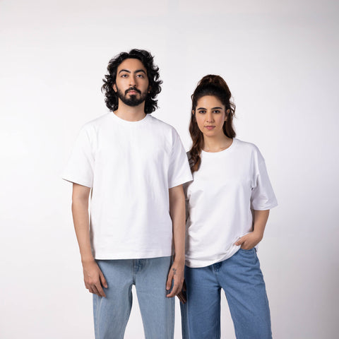 Unisex Oversized Round Neck T-Shirt  - White