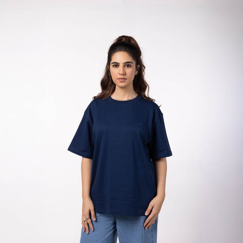 Unisex Oversized Round Neck T-Shirt  - Dark Blue