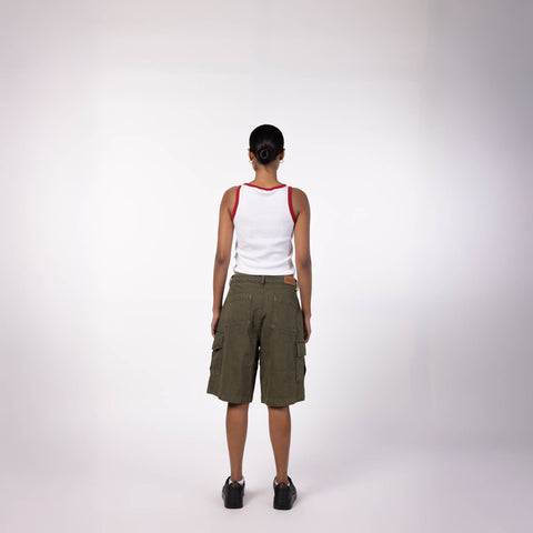 Women Ribbed Tank Top - White with Red Binding