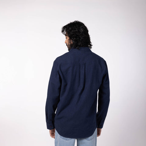 Men's Regular Collar Cotton Melange Shirt - Blue