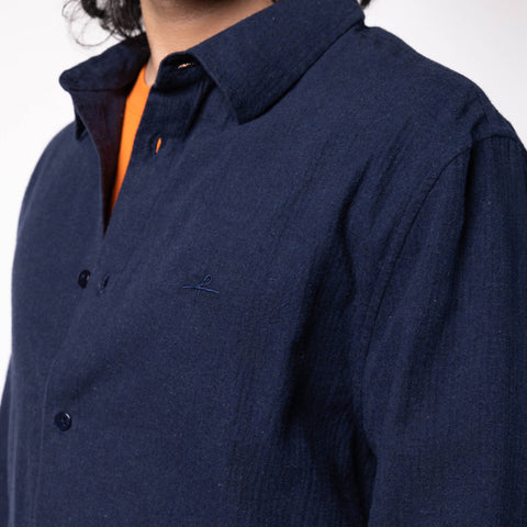Men's Regular Collar Cotton Melange Shirt - Blue