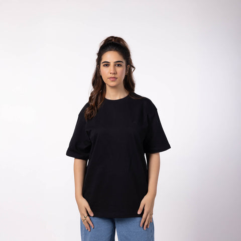 Unisex Oversized Round Neck T-Shirt  - Black